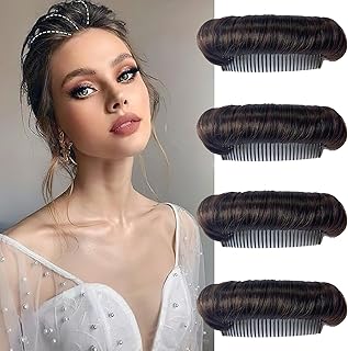 4Pcs Fluffy Hair Pad Portrayi Invisible Puff Head Cushion Women Volume Bump Inserts Bun False Clip Synthetic (Brown)