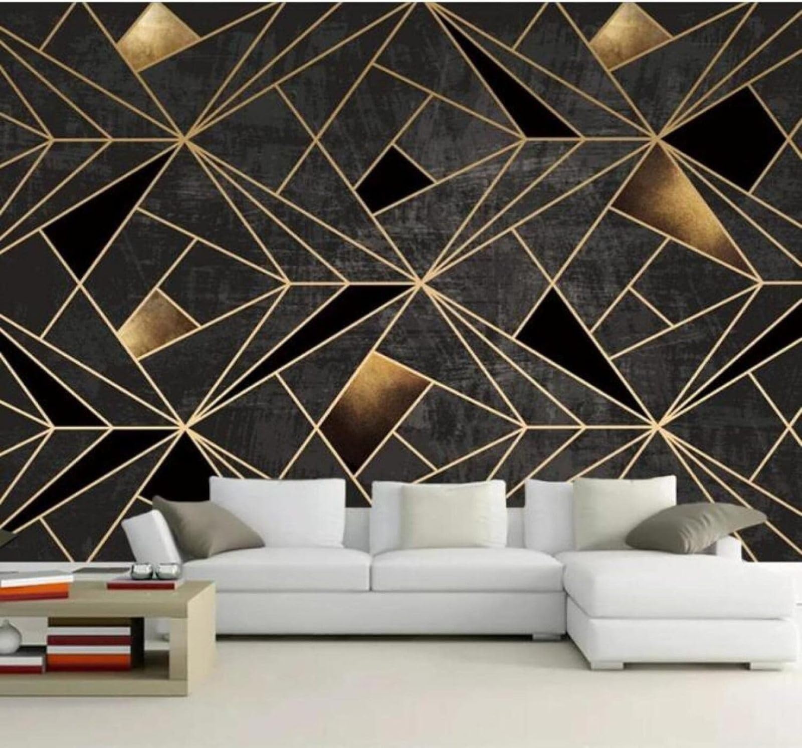 XLMING Black Gold Abstract Geometric Pattern 3D Wallpaper Luxury Silk Study Dining Feature Sofa Grey Bedroom Living Room Tv Decorative Wall-150cm×105cm