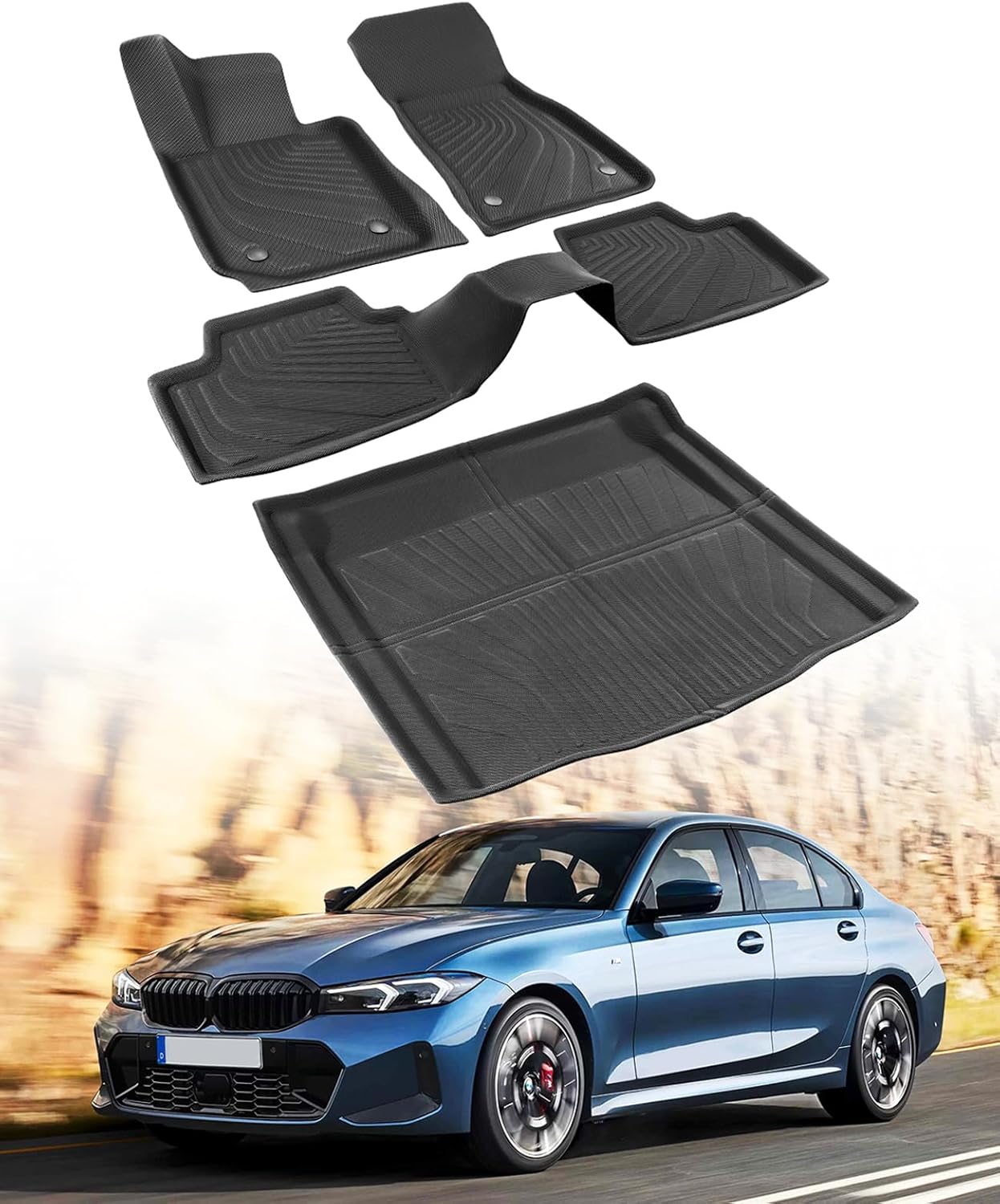 XPE Floor Mats Cargo Liner for BMW 3 Series 330i M340i Sedan 2019-2025/for BMW 330e 2021-2025 All-Weather Protector Heavy Duty Mat for 3 Series 2020 2022 2023 2024 Car Accessories