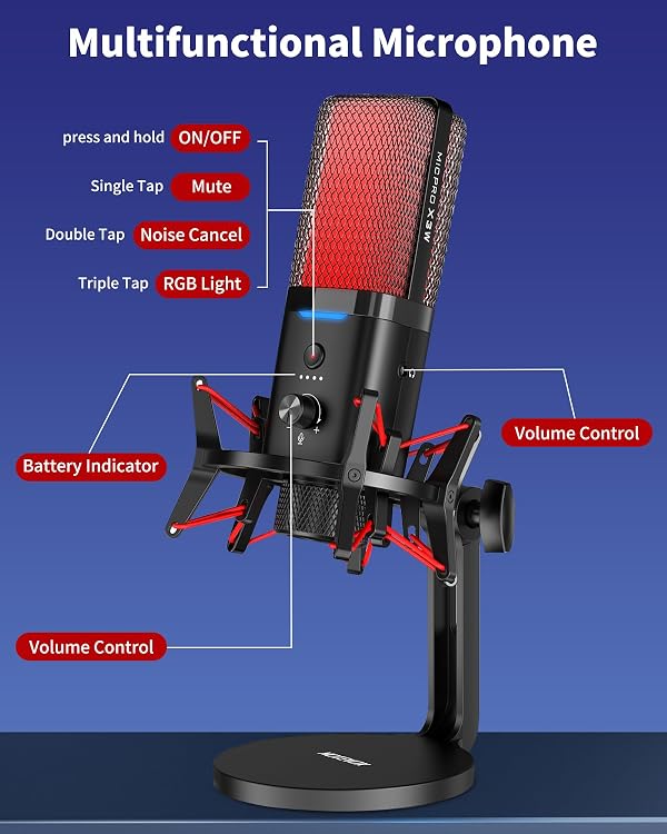 Dual Mode Wired/Wireless USB Microphone for iPhone PC Computer - RGB Gaming Mic with Active Noise Cancellation, Real-Time Monitoring, Cardioid Capture for PS5, Streaming, Content Creation Recording by NOTEVOX - Image 9