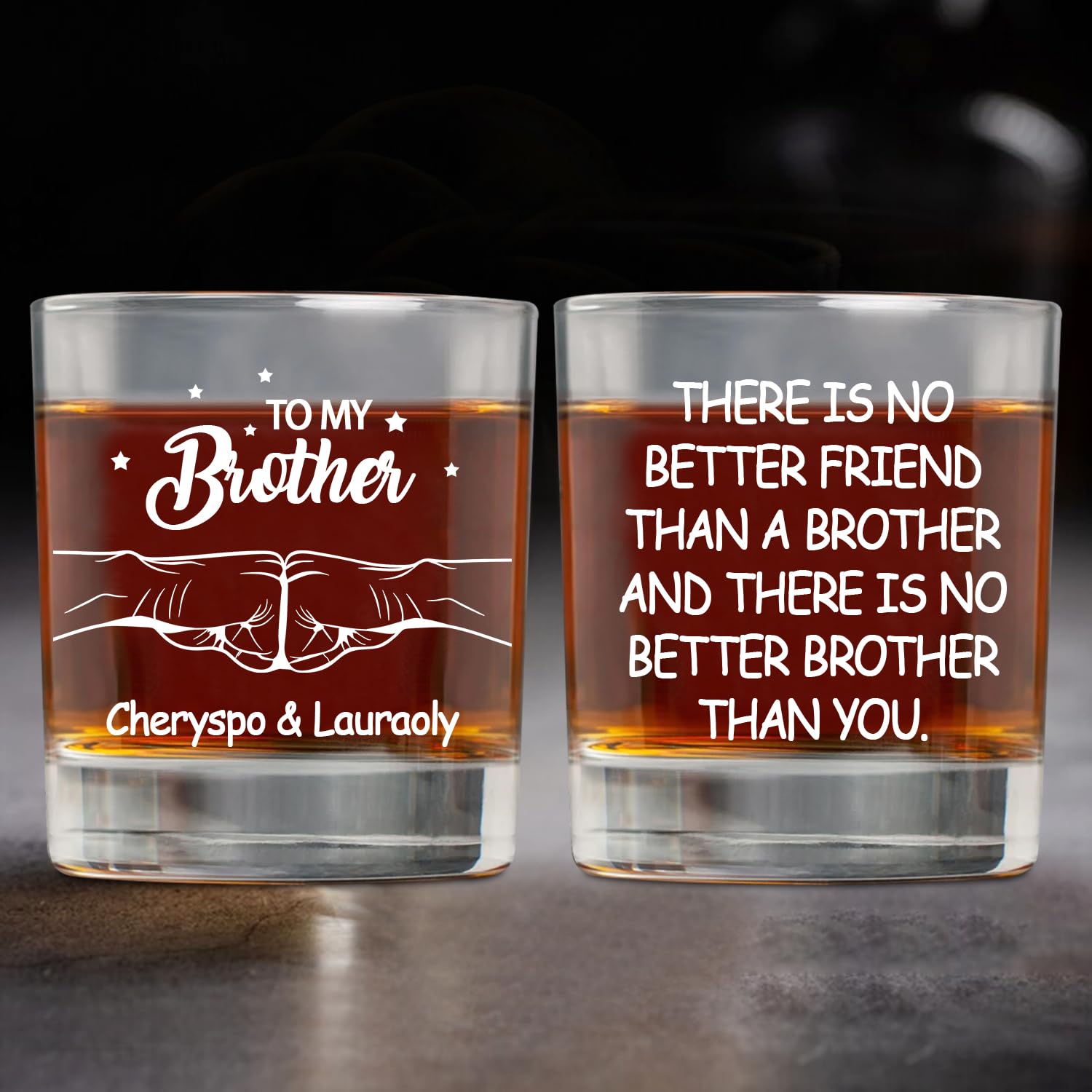 Personalized Brother Whiskey Glass, There Is No Better Friend Than A Brother Drinking Glasses, Custom Name Fist Bump Whiskey Cup for Brothers Friend Men Him, Funny Father's Day Birthday Gifts,02