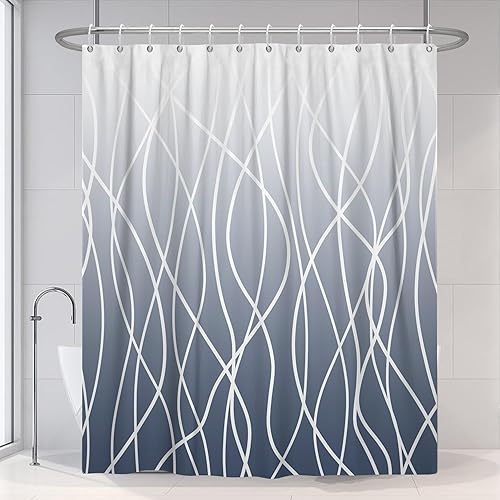 Miniatura 54 de Cortina de ducha pequeña a rayas gris claro degradado para baño, 36 x 72 pulgadas, juego de cortina de ducha geométrica para cabina de RV con Gris