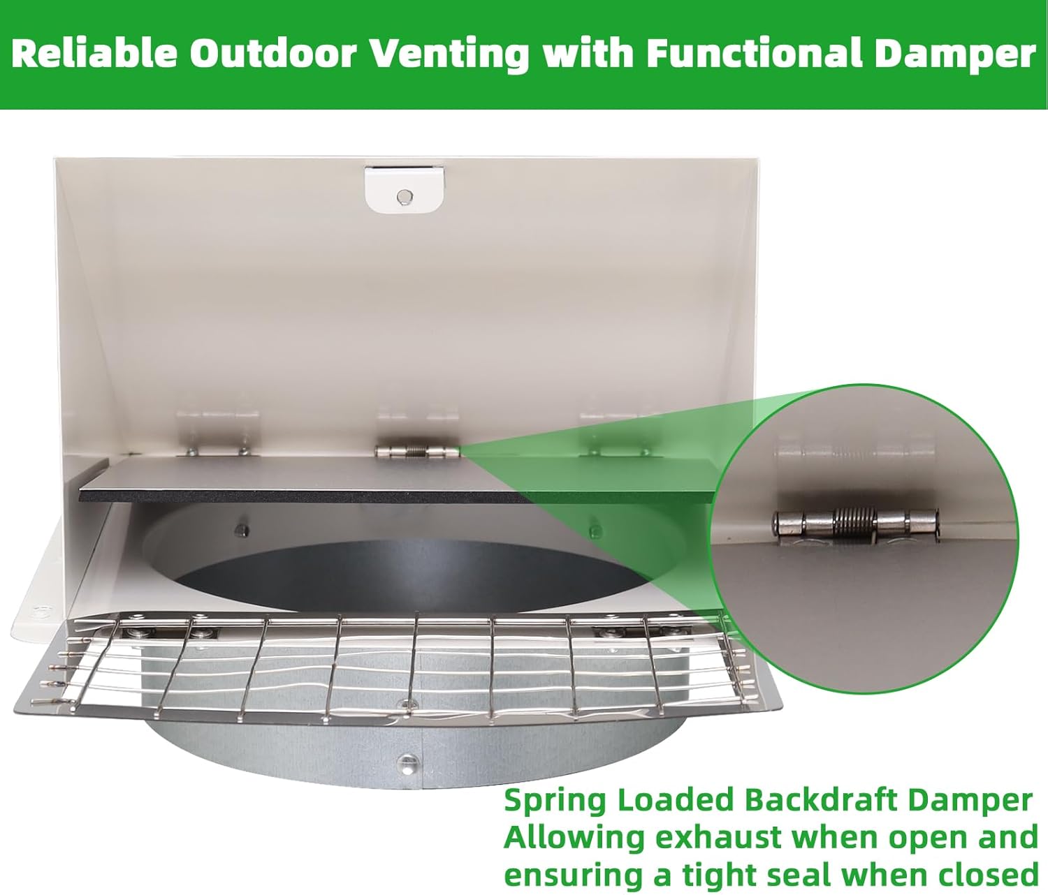 6 Inch Hooded Wall Vent with Mesh&Damper,6''Exhaust Vent Cover,6in Dryer Vent Cover Outside Metal Wall Exhaust Vent Cap Hood for Outdoor Kitchen Range Hood/Bathroom Exhaust Duct-Galvanized Steel,White