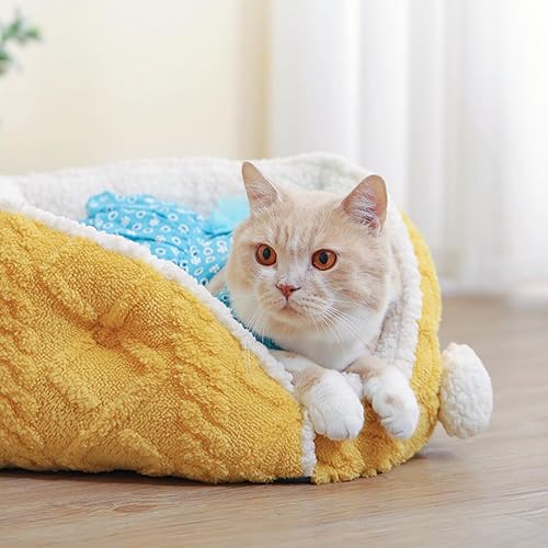 Miniatura 2 de Linda casa de gato con patrón de tejido floral, cálida cueva de gatito, cómoda base antideslizante, cojín de felpa ultra suave