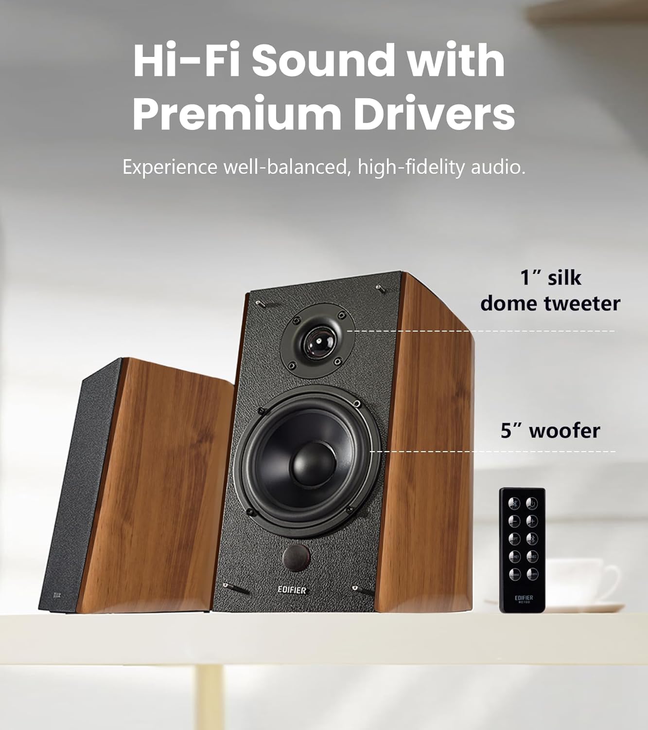 Edifier R2000DB 2.0 Powered Bookshelf Speakers with Large Woofer, 120W RMS Desk Speakers for Turntable, Bluetooth & RCA/Optical/Coaxial Input, Remote Control - Warmoak - Image 2