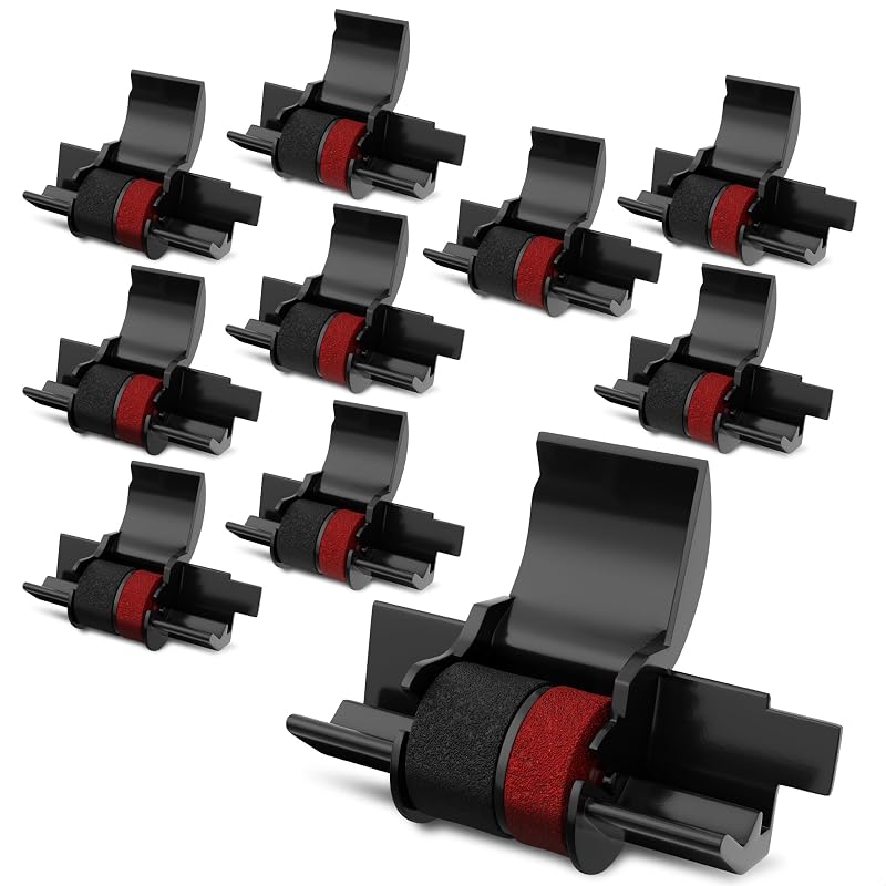 Calculator Ink Roller Black/Red, 10 Pack, Crisp Print | Printing Calculator Ink Cartridge IR40T; Compatible with Casio HR-170RC, Canon P23-DHV, Sharp EL-1801V & More; for Office Use