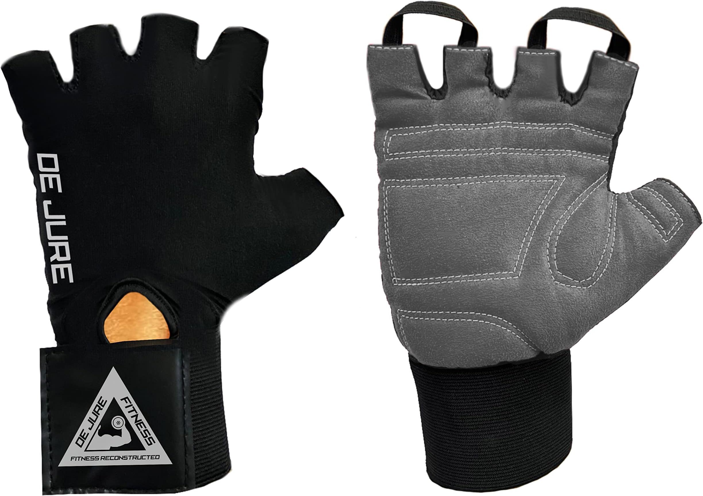 DE JURE FITNESS Unisex Gym Gloves for Professional Weightlifting, Wrist Wrap for Protection and Tactical Thumb with Half-Finger Length, (XL, Grey Black)