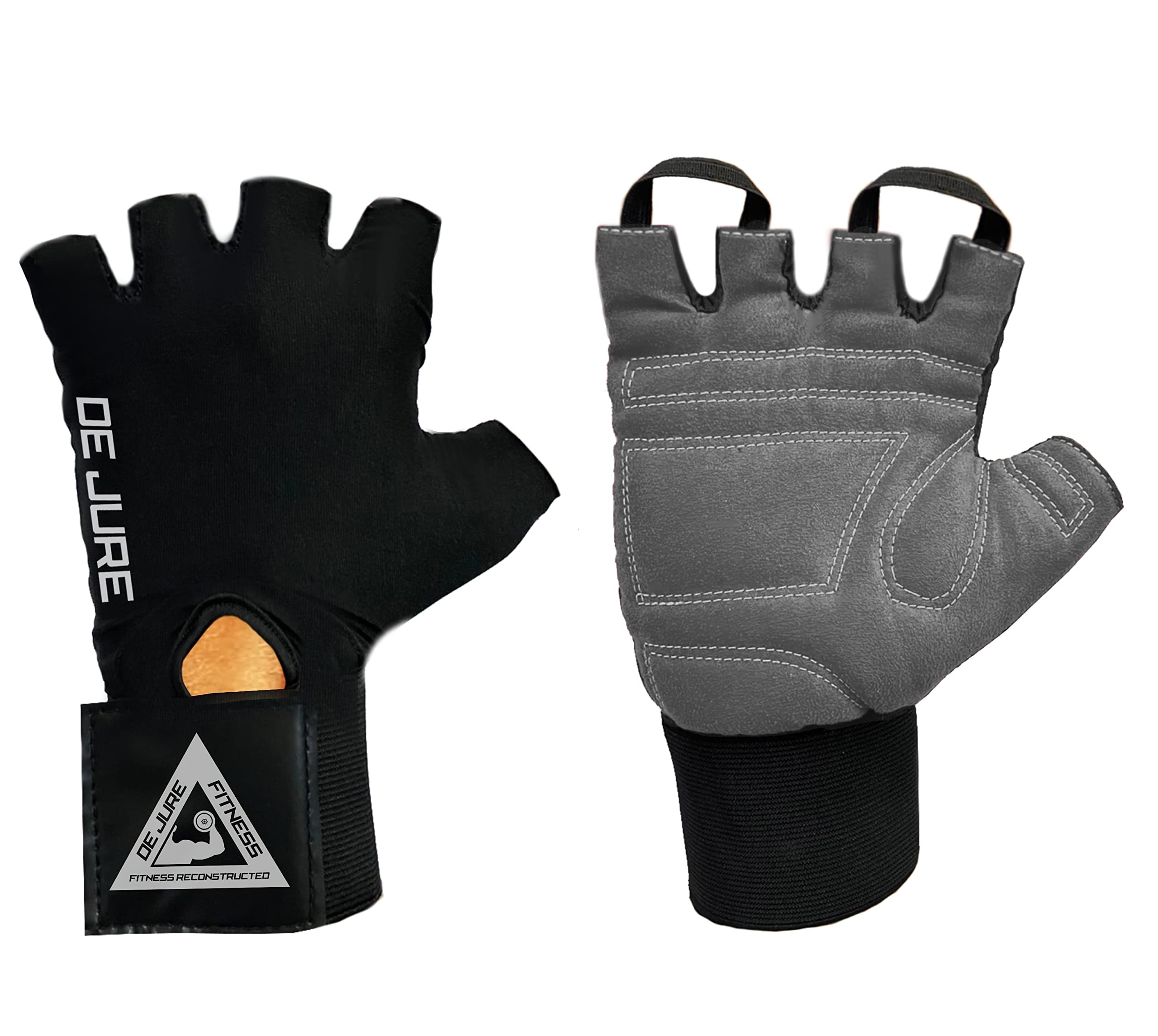 DE JURE FITNESS Unisex Gym Gloves for Professional Weightlifting, Wrist Wrap for Protection and Tactical Thumb with Half-Finger Length, (XL, Grey Black)