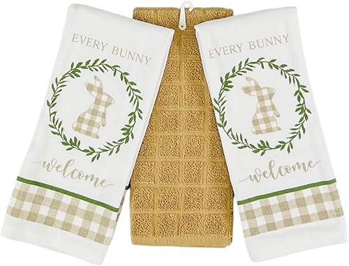 Miniatura 3 de Juego de manoplas de cocina de primavera de Pascua, soporte para ollas, 5c colorido floral Pascua cada conejito Bienvenido Gingham Border Design