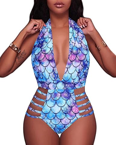 Aqua Eve Women Sexy One Piece Swimsuits Halter Plunge V Neck Cutout Bathing Suits