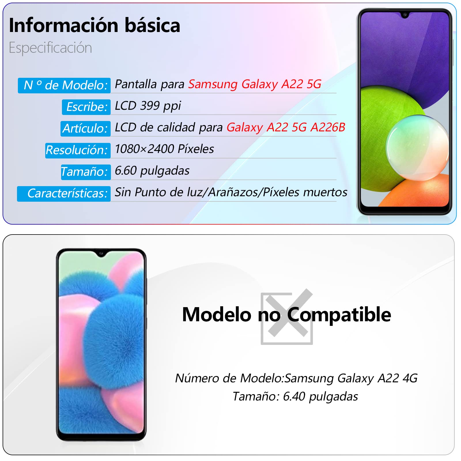 RongZy para Samsung Galaxy A22 5G A226 A226B LCD+Pantalla Táctil Digitalizador Asamblea Reemplazo +Reparación Herramientas(Versión 5G，Negro con Marco)