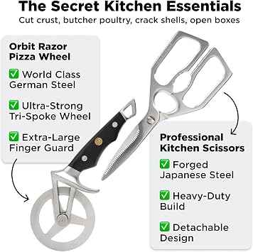 DALSTRONG Dalstrong Kitchen Scissors All Purpose + Pizza Wheel Cutter - The Orbit Razor - High Carbon Steel - Heavy Duty - Razor Sharp - Herbs, Pizza, Meat Cutting Scissors