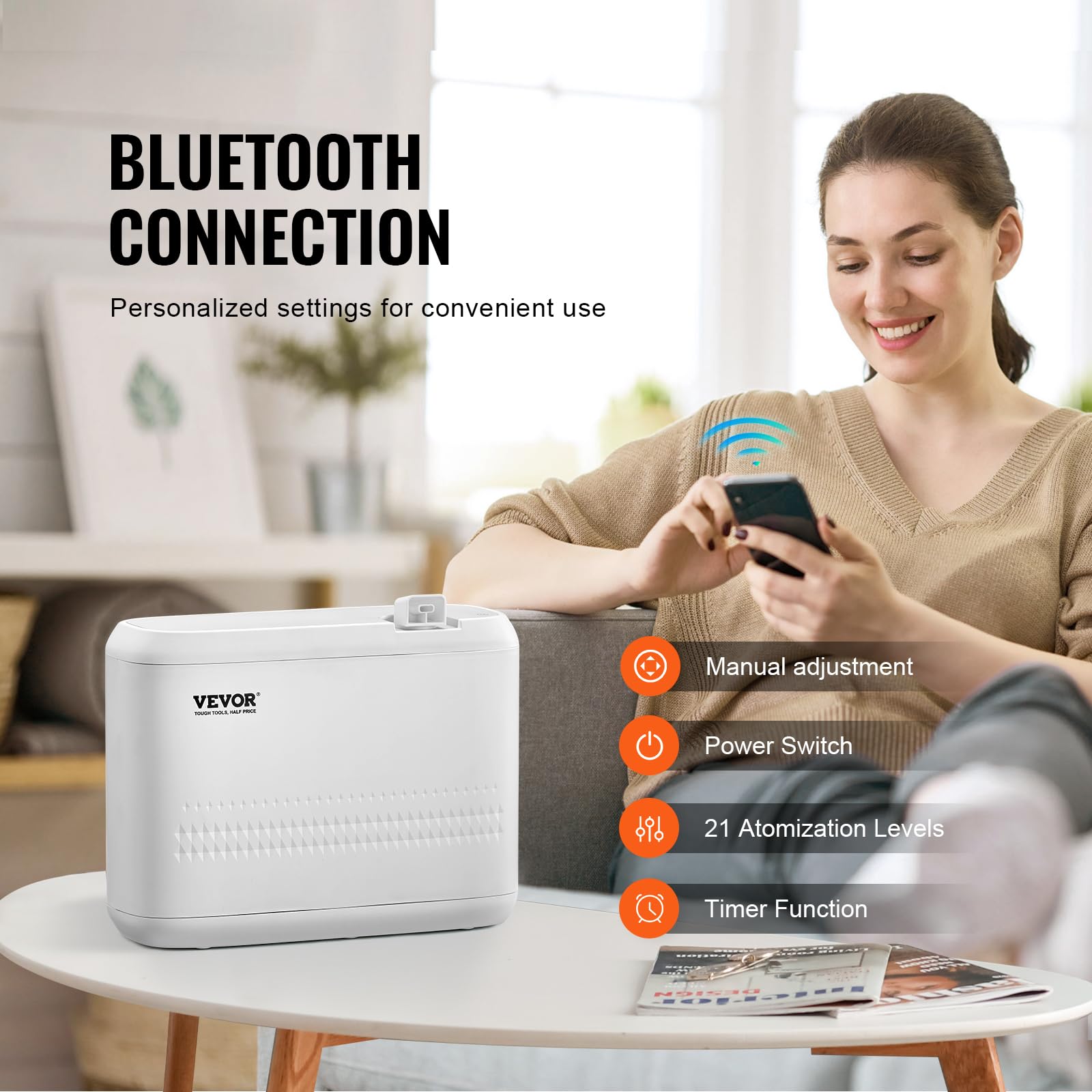 VEVOR Duftluftmaschine, 850ml Bluetooth Smart ätherisches Öl Diffusor, 5000sq.ft wasserlosen HVAC Duft Diffusor mit Kaltluft-Technologie, Aromatherapie Diffusor Maschine für Haus, Büro, Hotel