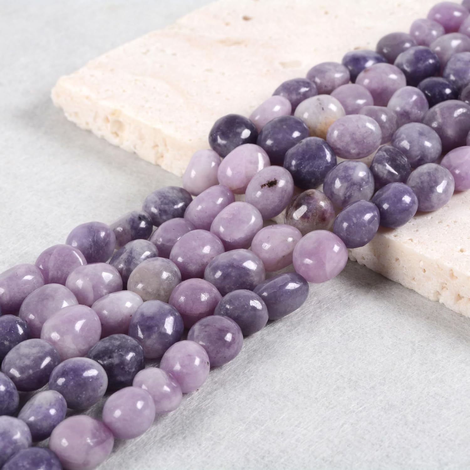 Natural Lepidolite Lithium Mica Crystal Quartz Pebble Oval Chips Beads Freeform Nugget Irregular Loose Beads Strand 15 Inch for DIY Jewelry Making Beads - Image 4