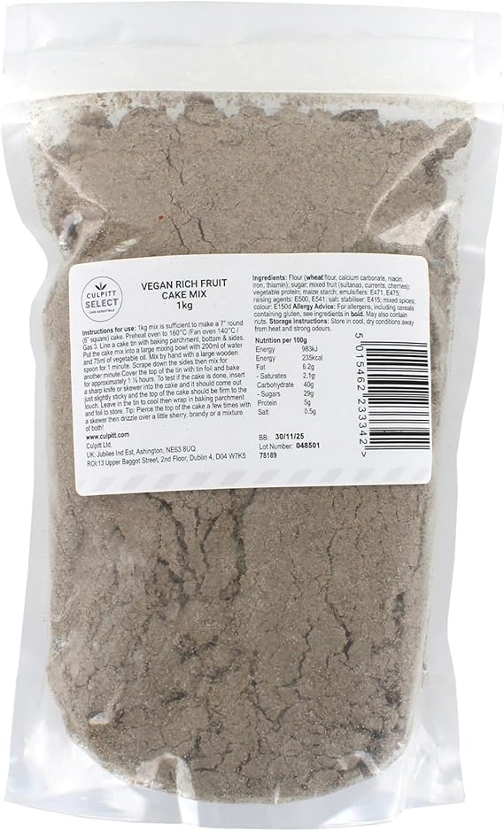 Culpitt 1kg Vegan Fruit Cake Mix | Real Sultanas, Currants & Cherries, Just Add Water, Makes Two 8 Sponges, Vegan & Vegetarian