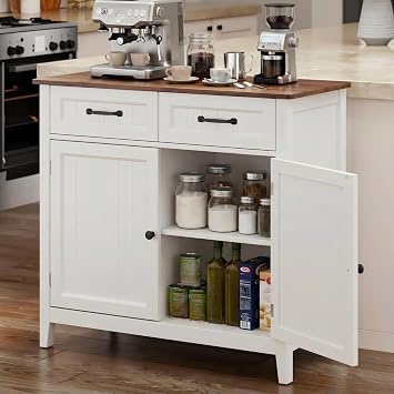 Bealife 32" Buffet Cabinet, Kitchen Island with Storage, Coffee Bar Cabinet with 2 Drawers and Adjustable Shelf, Kitchen Storage Cabinet for Dining Room, Living Room, Entryway Retro