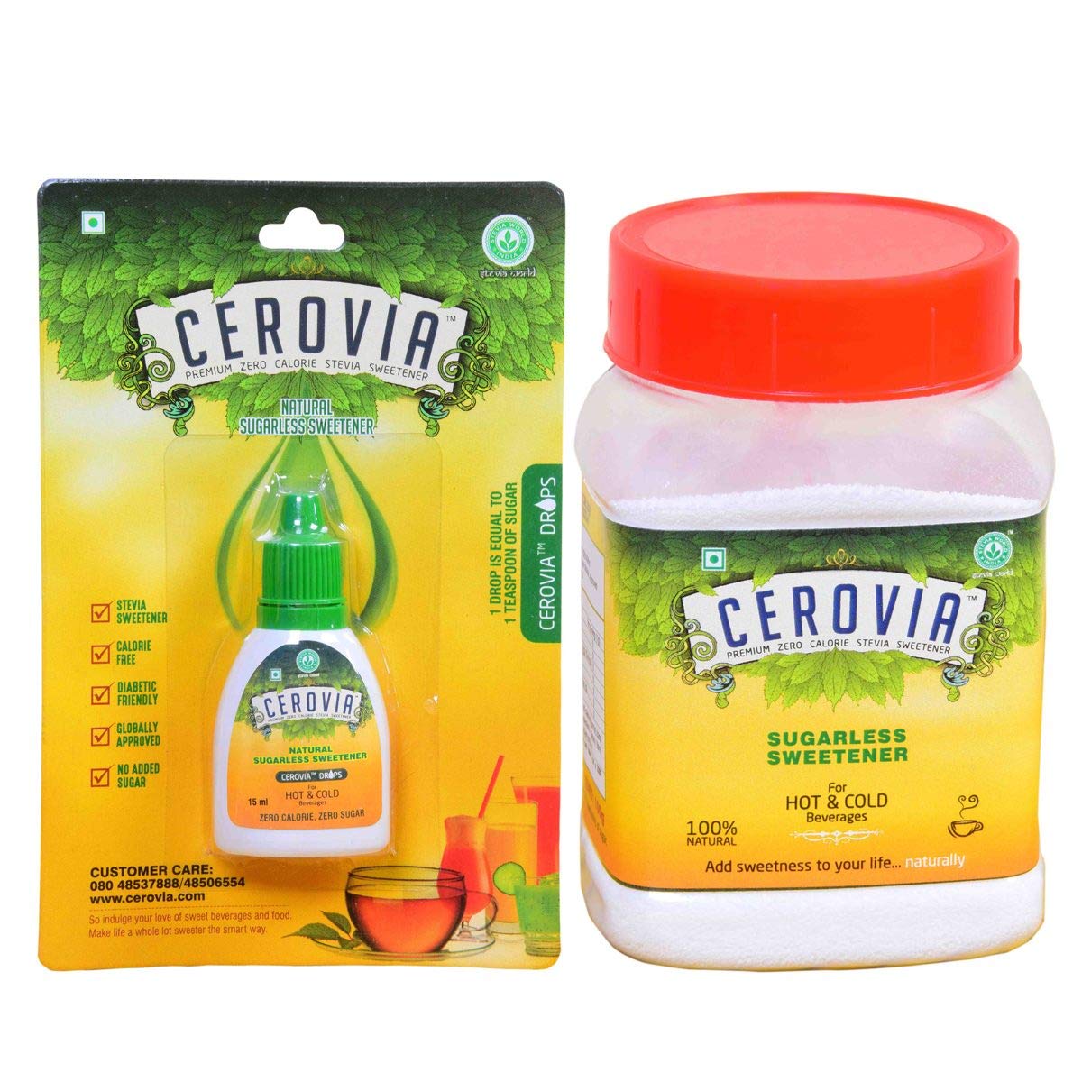 Stevia Powder (100gm) and Stevia Liquid Drops(15ml) Natural Sweetener, Zero Calories, Zero Glycemic Index