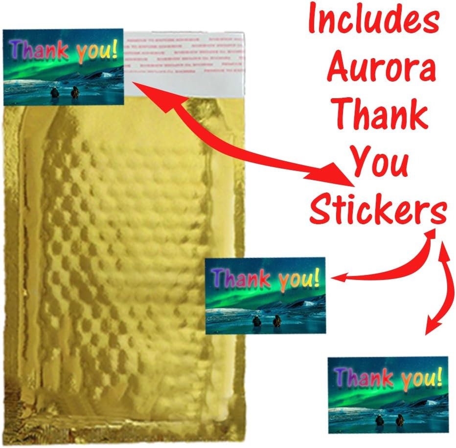 4x8 Teal, Silver Rose Gold, Gold Metallic Padded Bubble Mailers, Shipping Envelopes Shiny Vibrant Self Sealing Mail Bags, 4 x 7 Internal usable Space W/Aurora Stickers (All 3 Colors, 100)