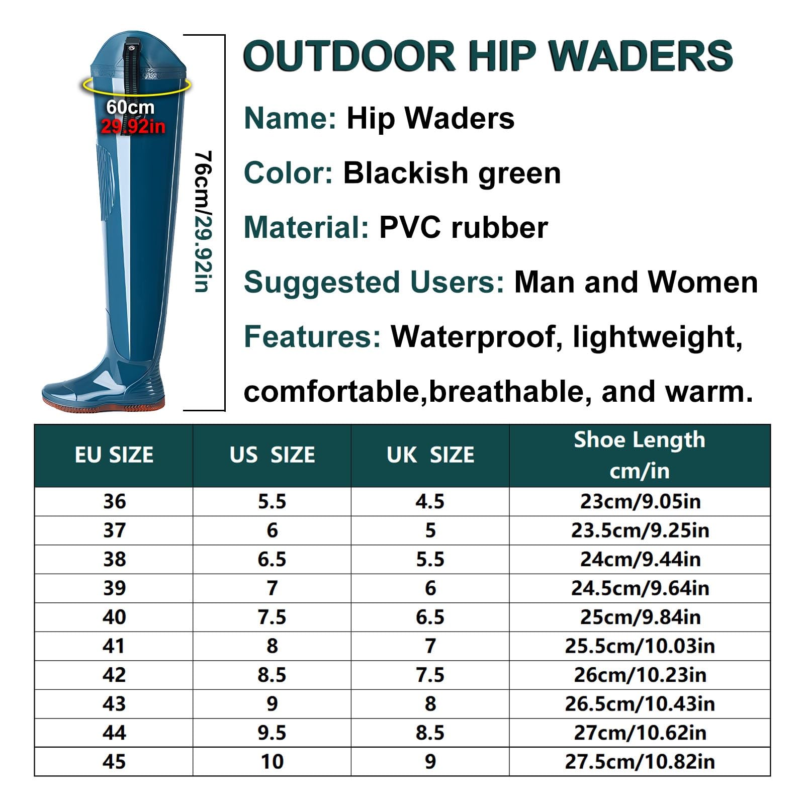 Waders hip Stivali da Pesca In PVC, Stivali Flessibili Sui Fianchi Non Facilmente Deformabili, Per La Caccia E La Pesca Nelle Paludi