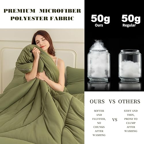 Miniatura 4 de LETSLEEP Juego de edredón tamaño Queen color verde oscuro, juego de ropa de cama de diseño ergonómico de 3 piezas con relleno de edredón de
