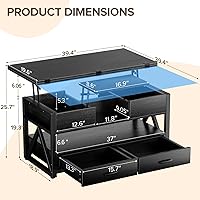 Vista 2 de Mesa de Centro con Tapa Elevable de 40", Mesas de Centro Elevables Multifunción 4 en 1 con Cajones de Almacenamiento y Compartimento Oculto, Mesa