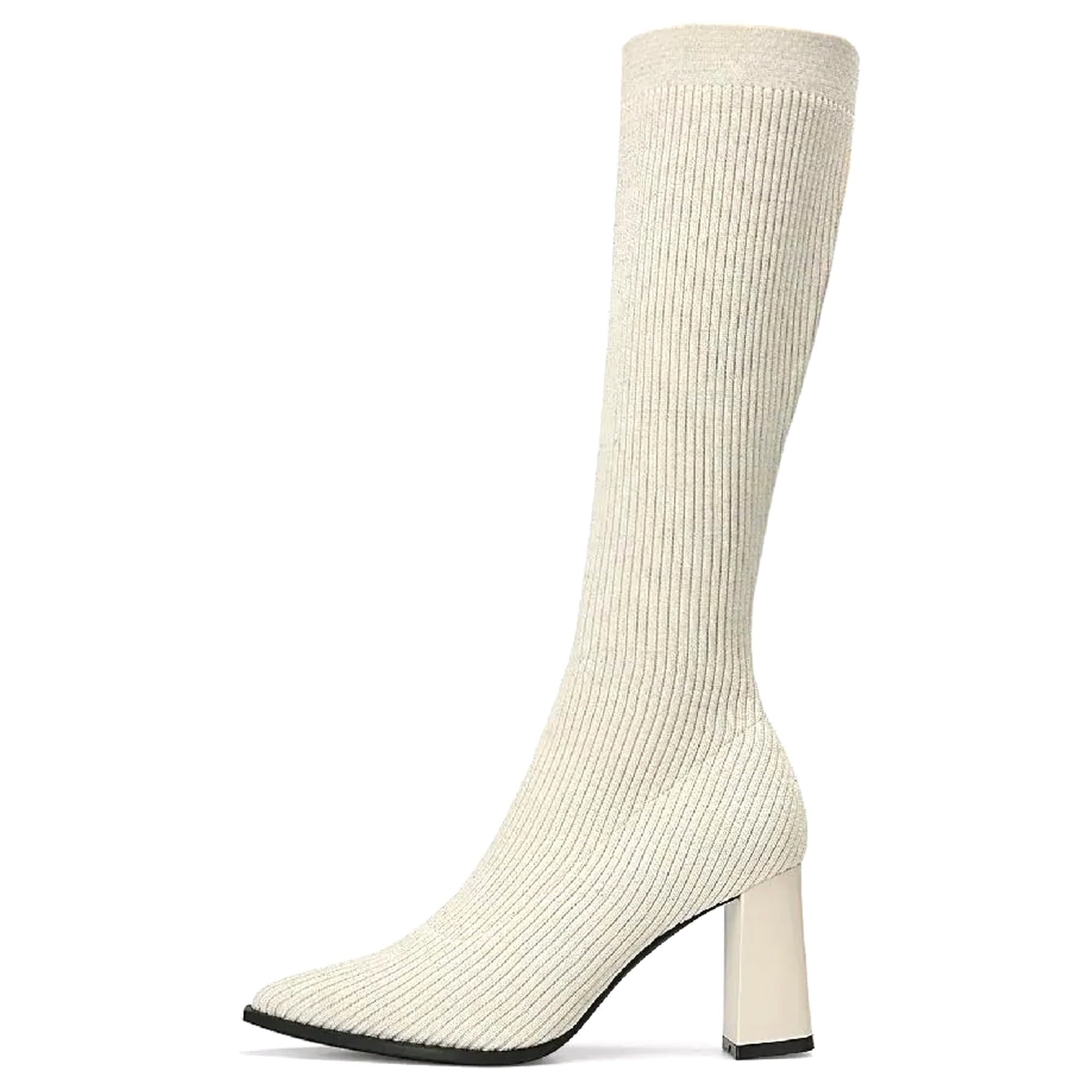 NEWBELLA Womens Winter Knee High Boots Stretch Knit Material Chunky Heel Non-Slip Comfort Style