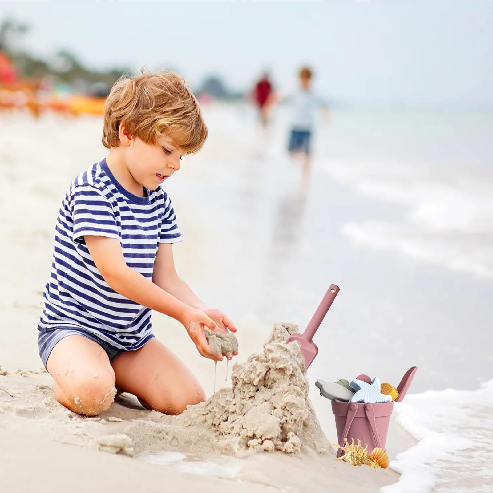 Juguetes para niños en la playa Cubo, pala y moldes de animales de silicona | Juguetes de para Exterior Para niños y niñas en vacaciones