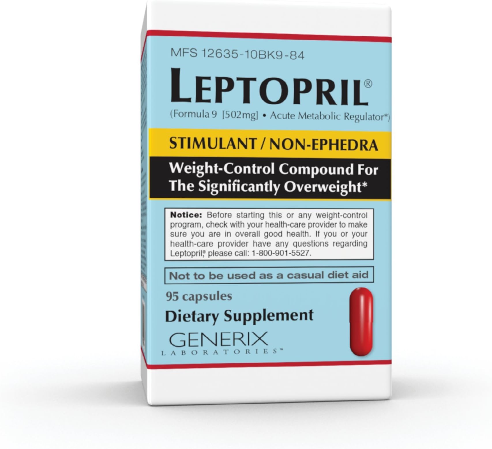 GENERIX LABORATORIES Leptopril- Dietary Supplement and Acute Metabolic Regulator, Weight-Control Compound For the Significantly Overweight*, (95 count)