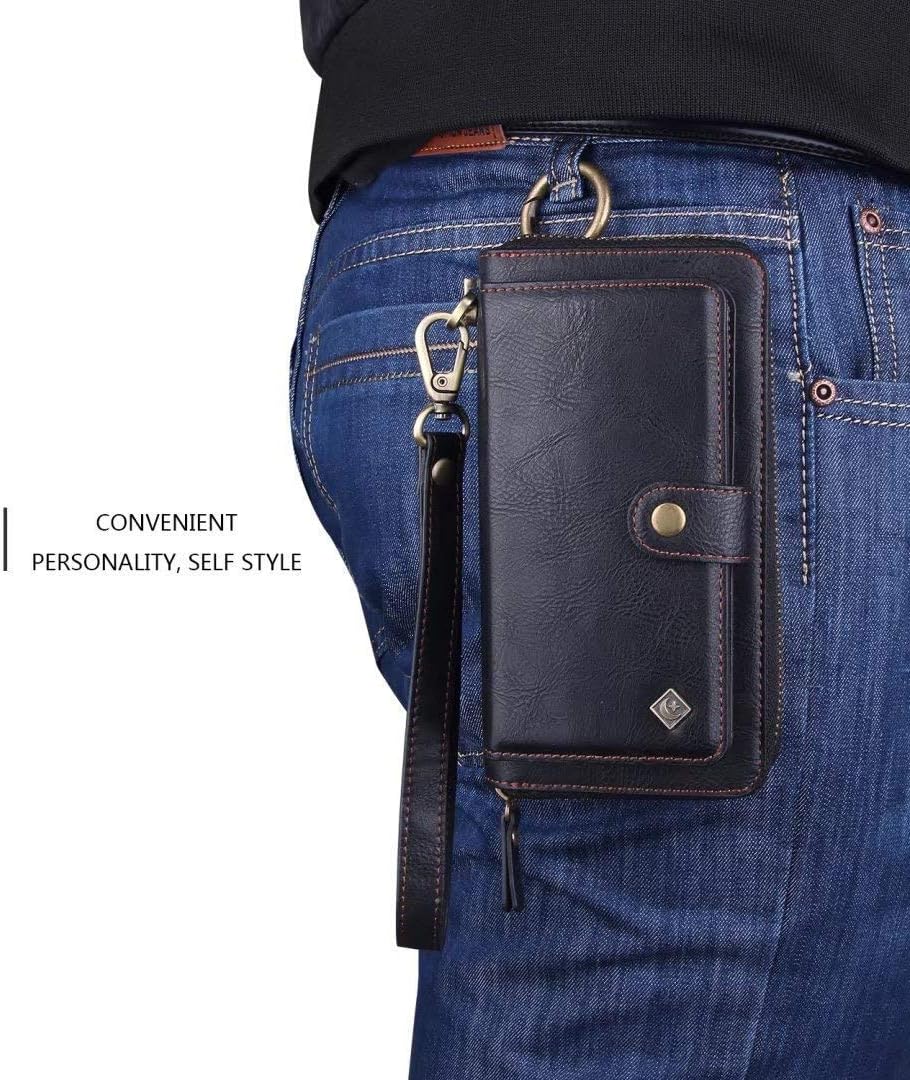 Compatible with iPhone 14 Pro Phone Wallet Case PU Leather Strap Wristlet Flip Case with Zipper,Card Holder and Magnetic Detachable Back Cover for Men Women,Black - Image 6