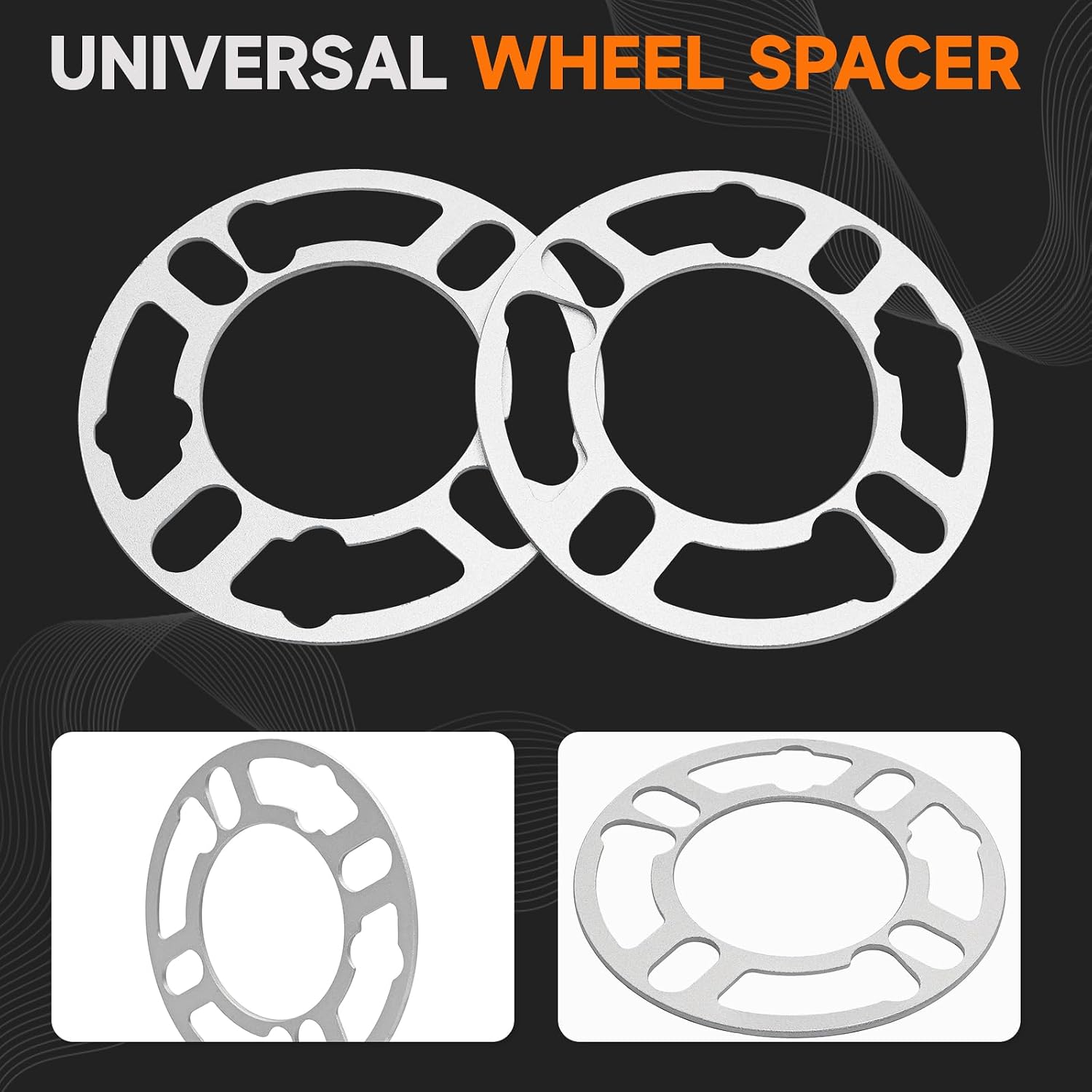 4 Pack Universal Wheel Spacers, 1/9" (3mm) Thick Die Cast Replacement Wheel Spacer for 4 & 5 Lugs Wheels/Rims, Fits 98 to 120mm Multiple Bolts Pattern, 4x100, 4x108, 4x110, 5x114.3, 5x120