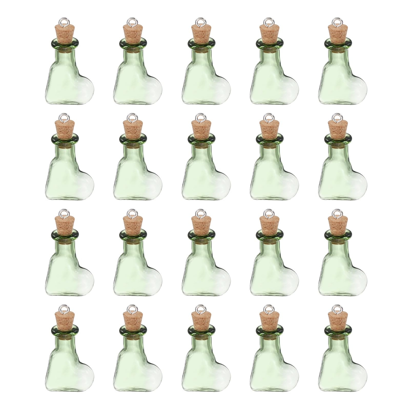 sourcing map 20 Pcs Mini Glass Bottles Jars, Tilted Heart Small Cute Glass Jars Vials Pendants Small Vials Wishing Bottle with Cork Stoppers and Eye Screws for DIY Crafts Wedding Favors, Green — image 1
