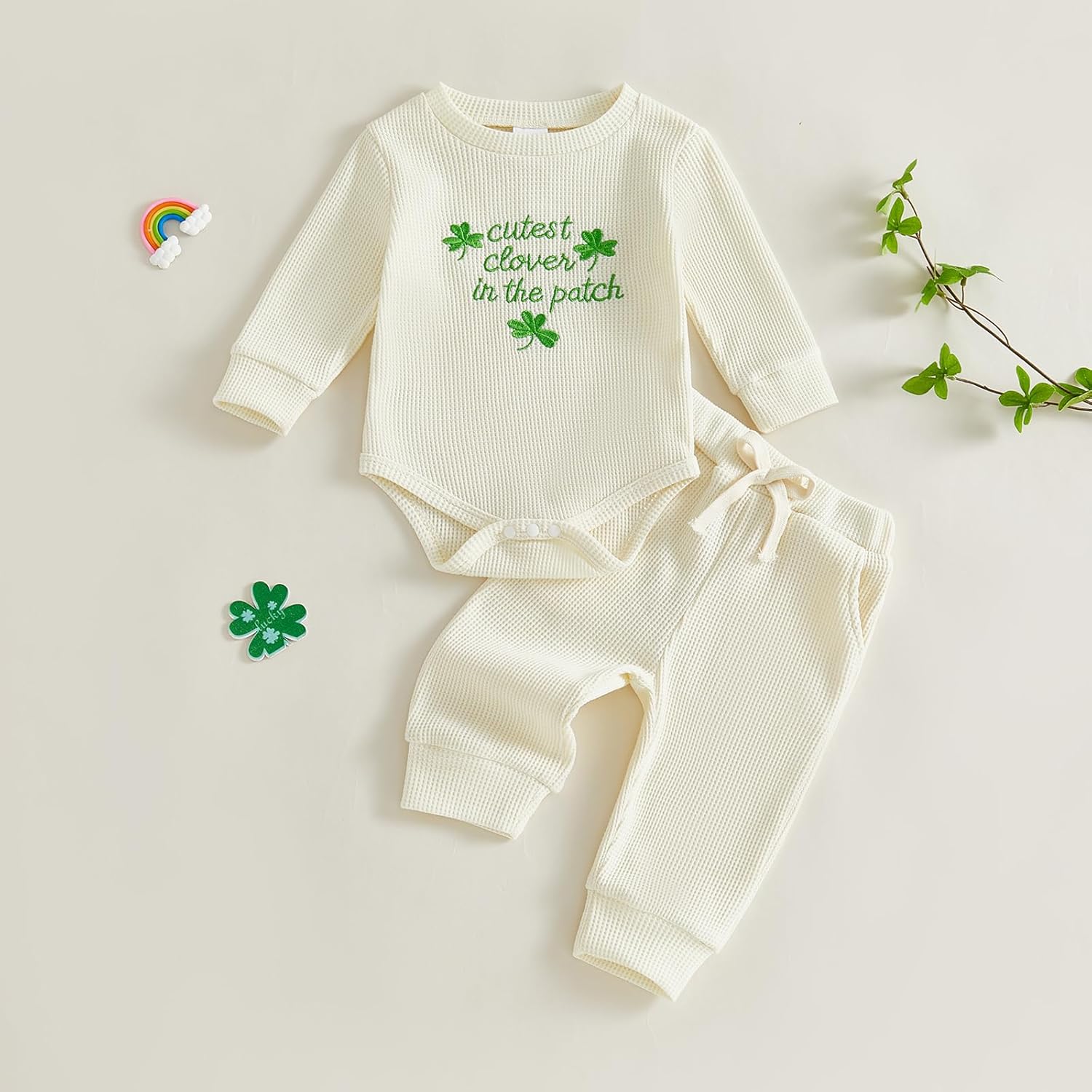 Douhoow Baby Boy St Patricks Day Outfit Infant Boy Girl My 1st St Patricks Embroidered Baby Sweatshirt Romper Pants Set - Image 2