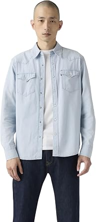 Levi's Men's Classic Western Shirt with Button Down Collar Light Indigo - Flat Finish 0155 M
