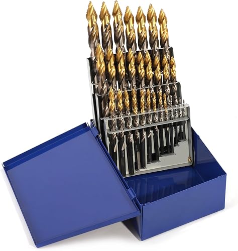 COMOWARE 29Pcs Stepped Point Drill Bit Set, 1/16" – 1/2" Drill Bit Index, HSS M2 Jobber Drills Bits, No Pre-Drilling, Titanium-Coated, 3-Flat Shank, Drills Bits Set for Metal/Plastic/Acrylic/Wood