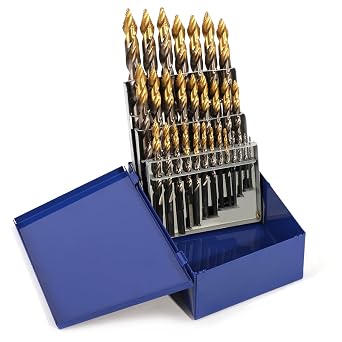 COMOWARE 29Pcs Stepped Point Drill Bit Set, 1/16" 1/2" Drill Bit Index, HSS M2 Jobber Drills Bits, No Pre-Drilling, Titanium-Coated, 3-Flat Shank, Drills Bits Set for Metal/Plastic/Acrylic/Wood