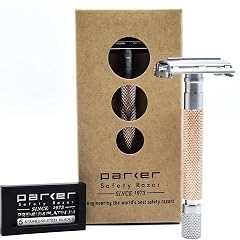Parker 74R Rose Gold Long Handle Butterfly Open Safety Razor for Men Heavyweight Double Edge Razor Includes 5