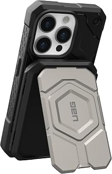URBAN ARMOR GEAR UAG Hard Magnetic Wallet MagSafe Compatible Detachable Snap-on 3-Slot Card Holder with Adjustable Metal Kickstand MIL-STD RFID Blocking for iPhone 16/15/14/13, Black