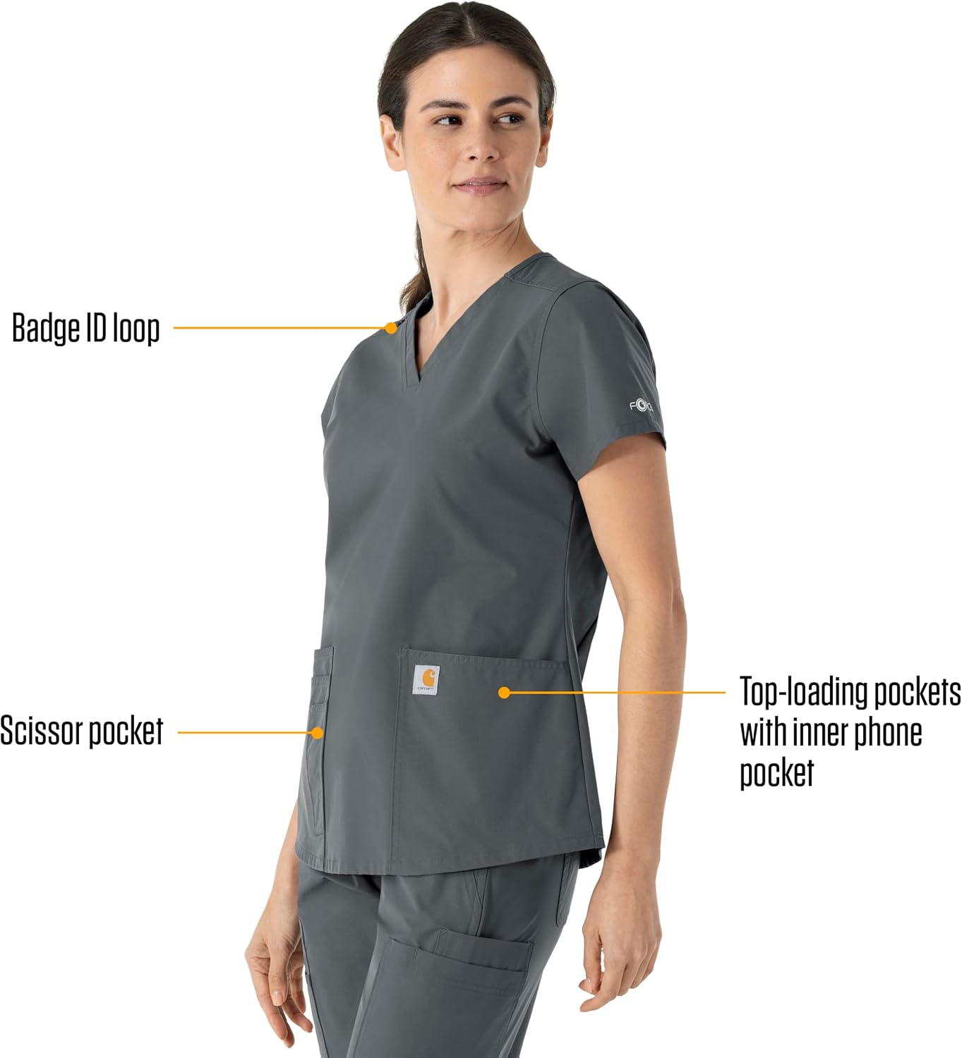 Carhartt Scrubs for Women, Force Essentials, V-Neck Tops with 5 Pockets