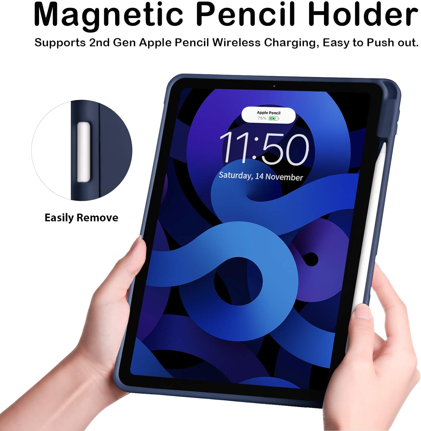 SIWENGDE Cases for iPad Pro 12.9 Case 6th/5th/4th Generation (2022/2021/2020) with Pencil Holder [Apple Pencil Wireless Charging] Soft TPU Smart Tri-fold Stand Protective Cover(Dark Blue)