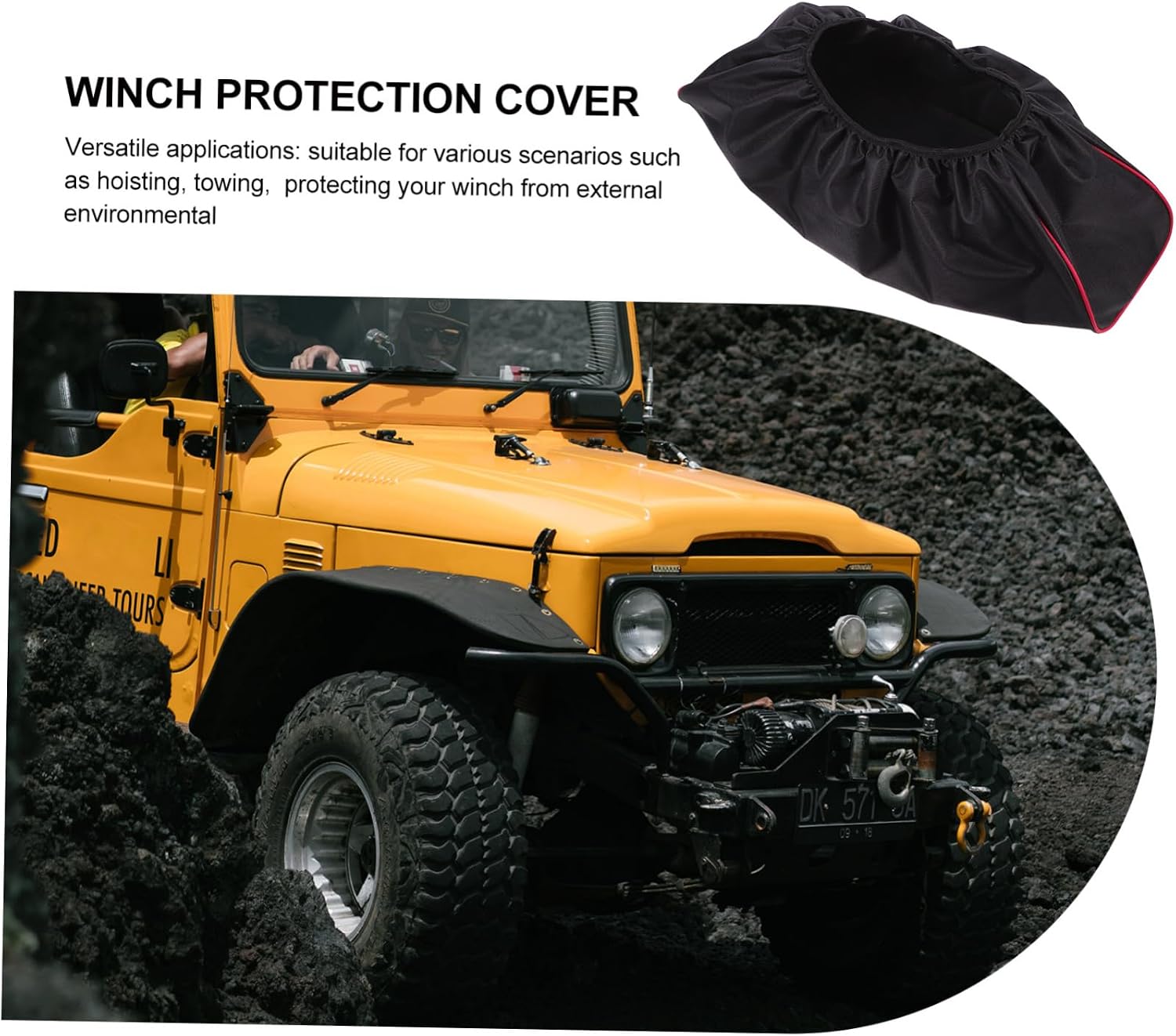 Auto Winch Protector Winch Cover Oxford Cloth Cover Black Tarp Weather Resistant for Cars and Trailers