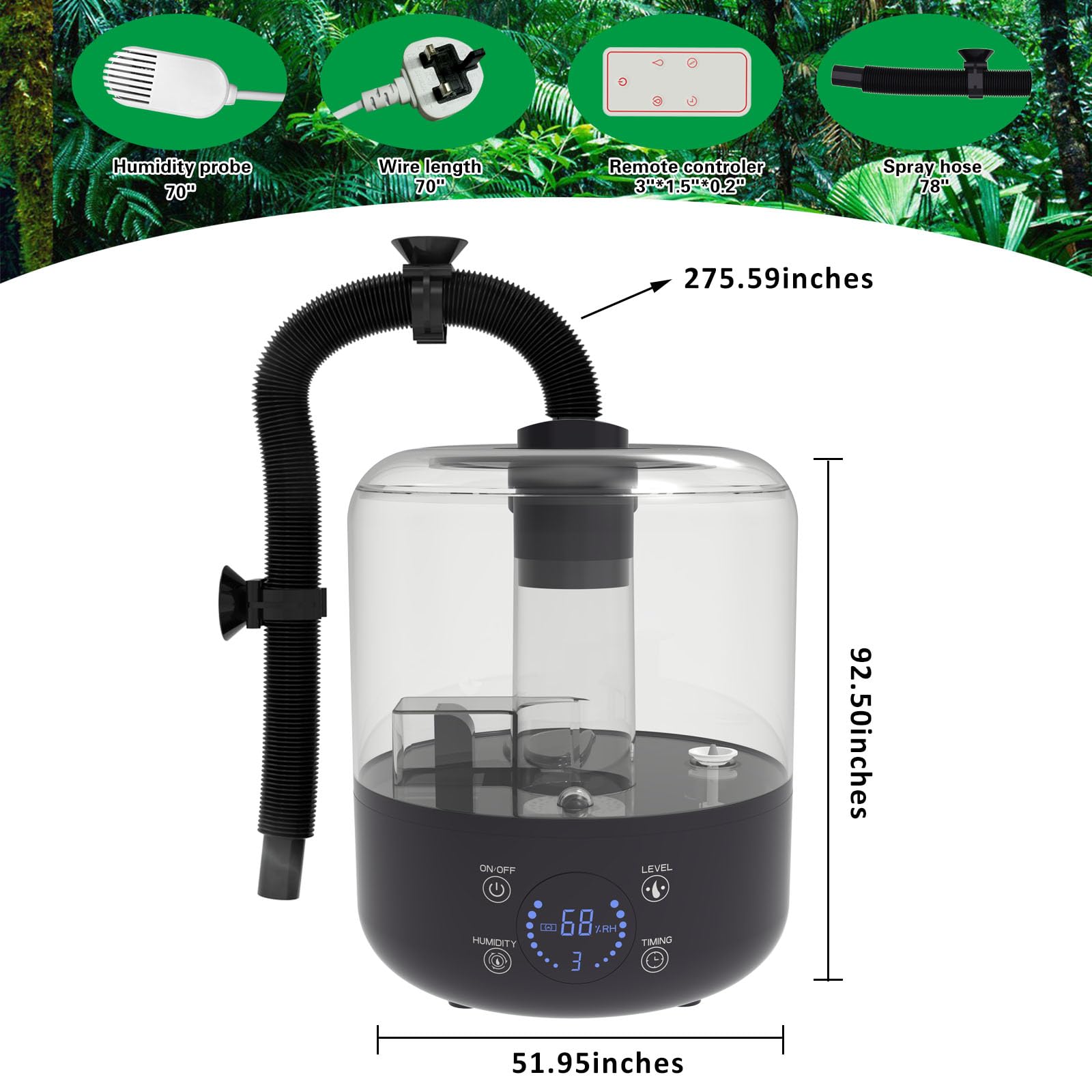 Reptielenvernevelaar Met Timer – Stille Mist Voor Terrarium, 360° Verstelbaar, Handmatige Spray En USB Opladend