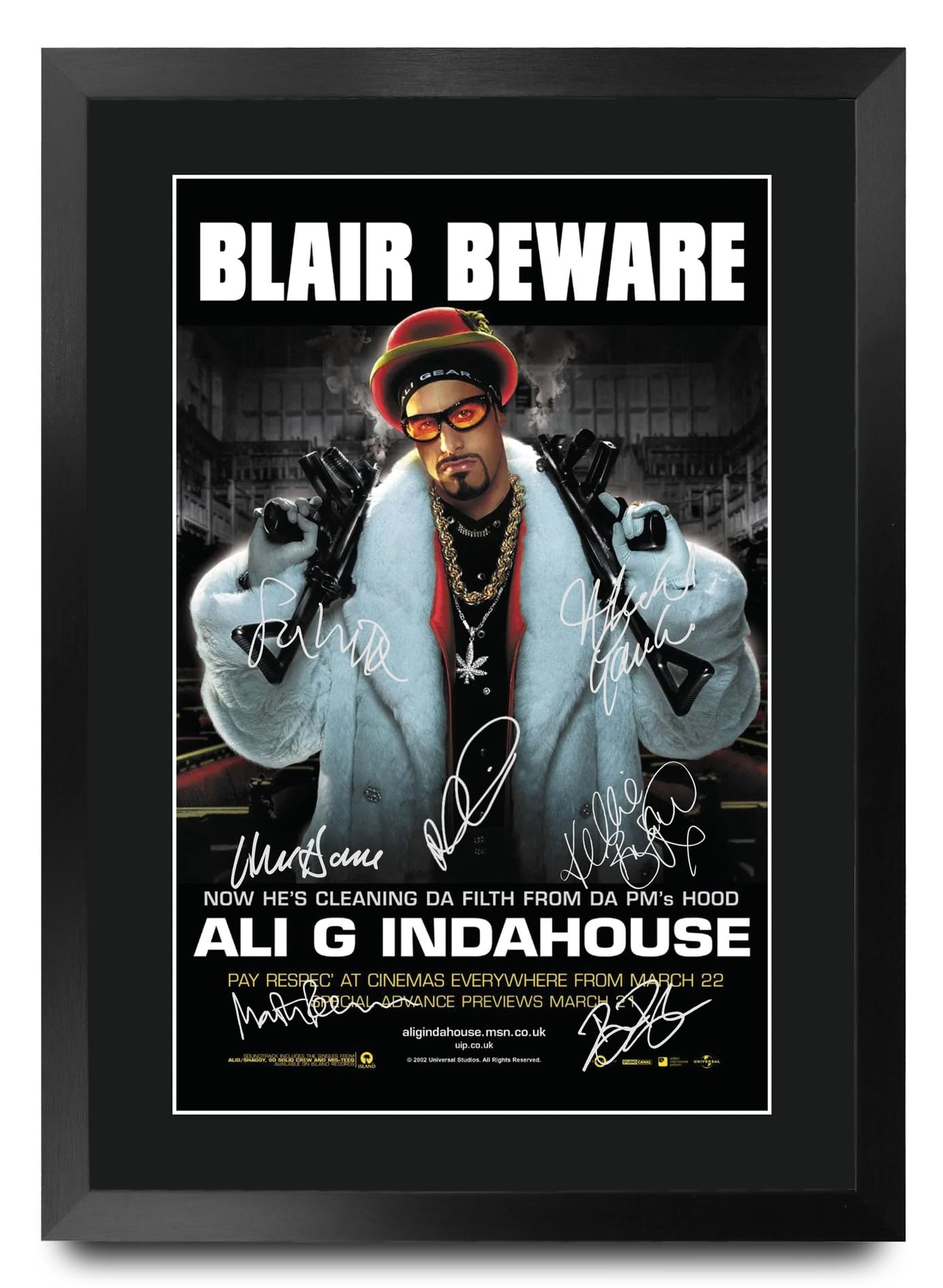 Ali G Indahouse 2002 Póster de Película Firmado Enmarcado A3 Idea de Regalo