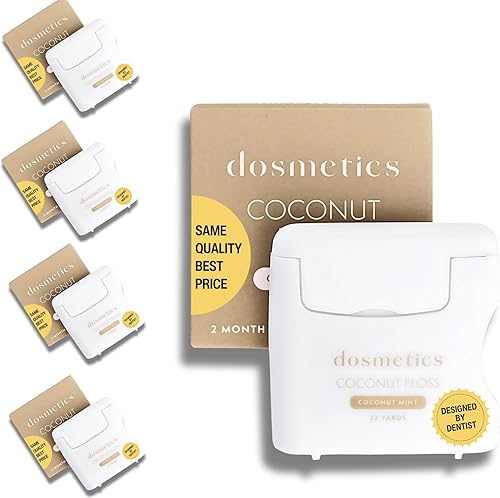 Hilo dental grueso con infusión de aceite de coco, paquete de 5 unidades, hilo dental expandible de menta de coco, hilo dental elástico para cuidado