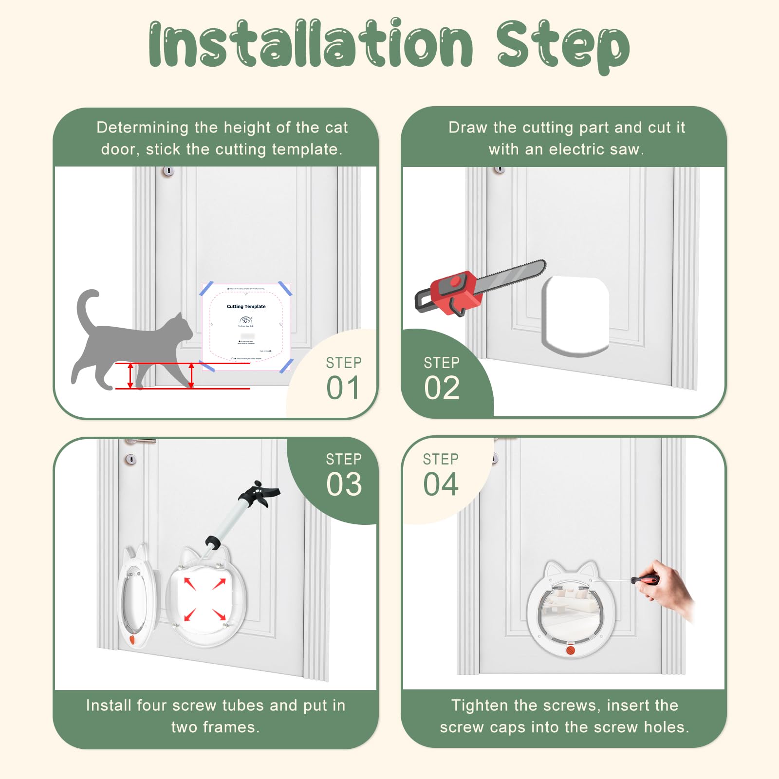 Puerta para gatos con cerradura de 4 vías, puerta impermeable para mascotas para puertas interiores o exteriores, fácil de instalar, color blanco.