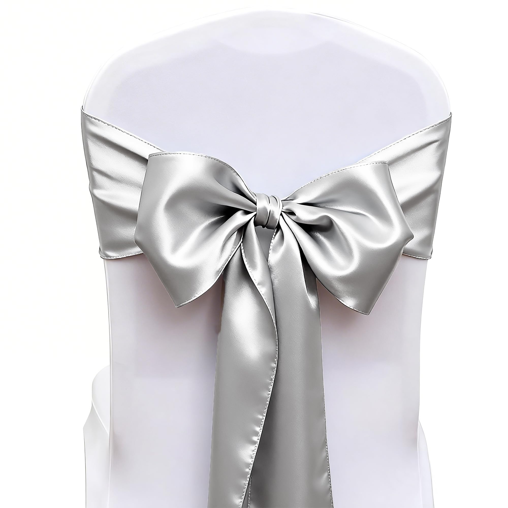 ZSJFMF Pack of 50 Satin Silver Grey Chair Sashes Bows 7 X - bows and ribbons | Mubboo