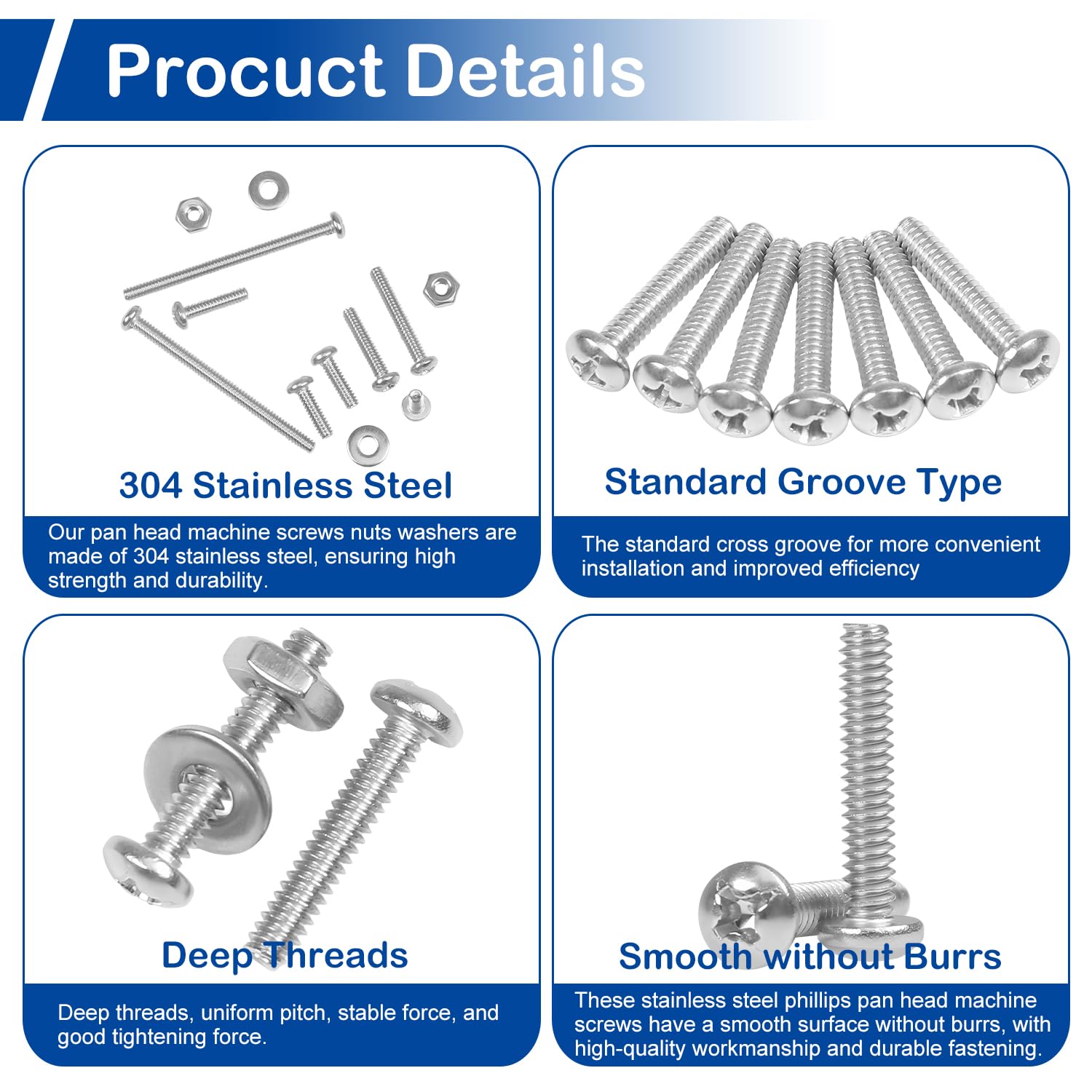 20 Sets #6-32 x 2 Pan Head Machine Screws Nuts Washers Assortment Kit image 4