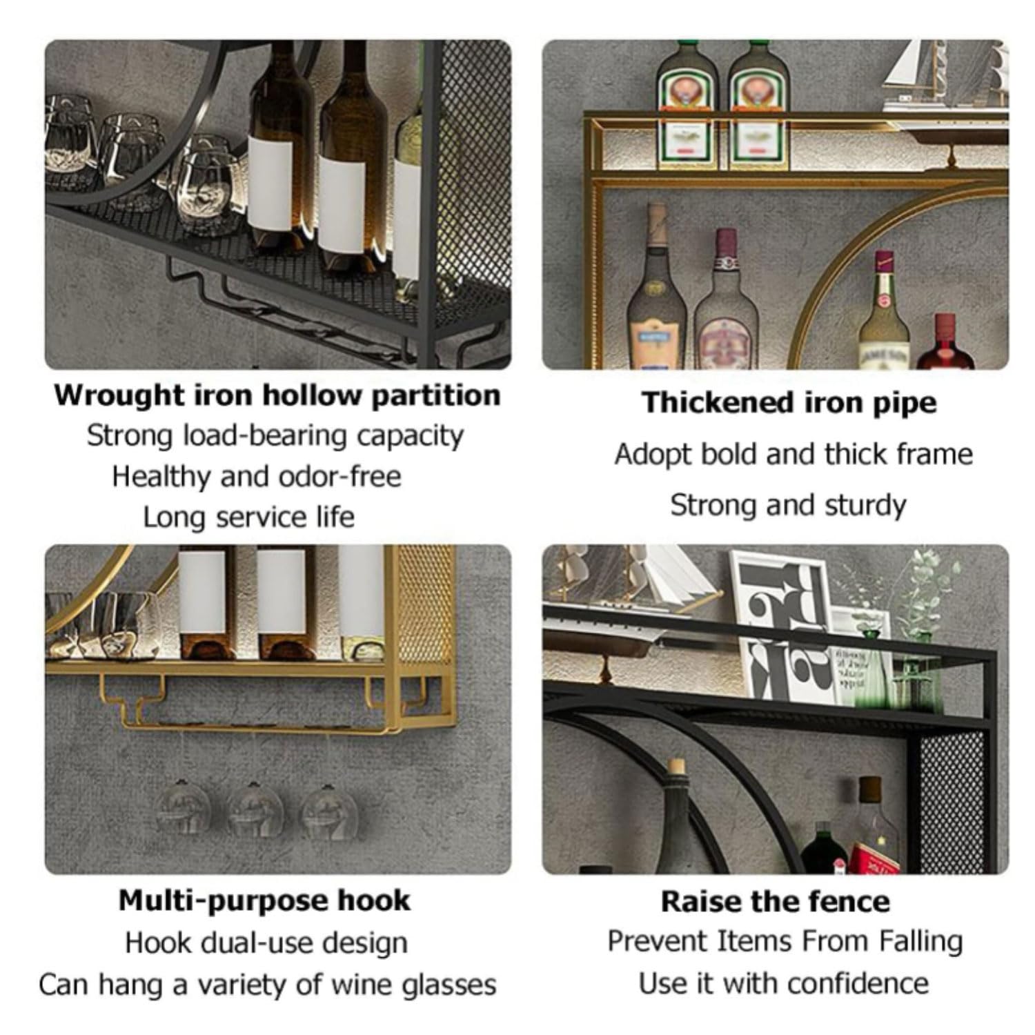 Botellero Industrial montado en la Pared, estantes de Hierro de 3 Niveles, Estante para Vino, Estante de exhibición para decoración del hogar,Botellero de Pared para Bares, Comedor y Cocina