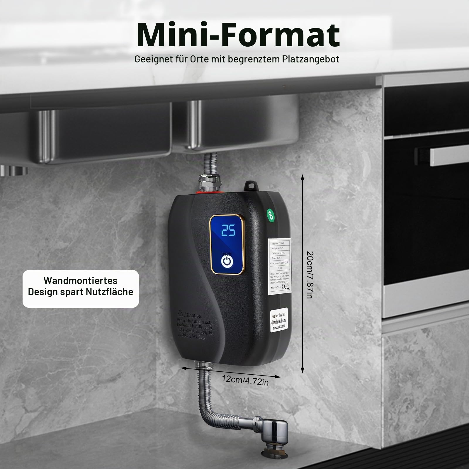 Mini Klein Durchlauferhitzer Elektronisch Tankless Water Heater Elektrischer Universal Kompakt Aus Edelstahl Elektro Warmwasser Dusche Im Wasserhahn FüR DraußEn Outdoor KüChe Camping Schwarz