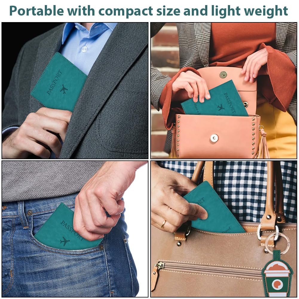 OFFCUP Protege Passeport, Pochette Passeport en Cuir PU, Housse de Passeport mit RFID-Blocker Housse Passeport Voyage Passeport éTui pour Cartes de crédit Carte d'identité Carte d'visite (Vert)