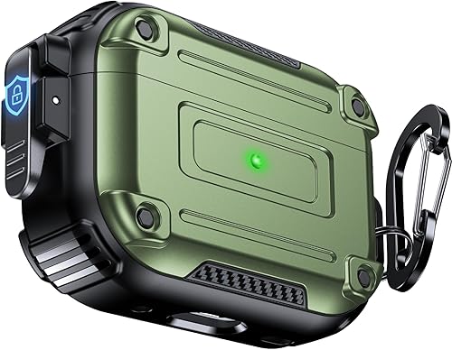 Chicfun Armour Lock - Funda para AirPods Pro de 2 generación con bloqueo seguro y llavero, compatible con MagSafe protección resistente de 360